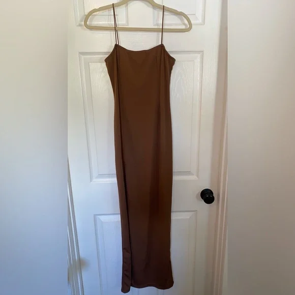 Dresses | Mocha Brown Maxi Dress With A Slit In The Leg | Poshmark